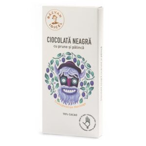 Ciocolată neagră 70% cacao cu prune și pălincă Răzvan 80g